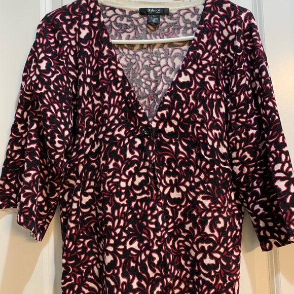 Style & Co Burgundy Print Jeweled Cardigan - Picture 1 of 5